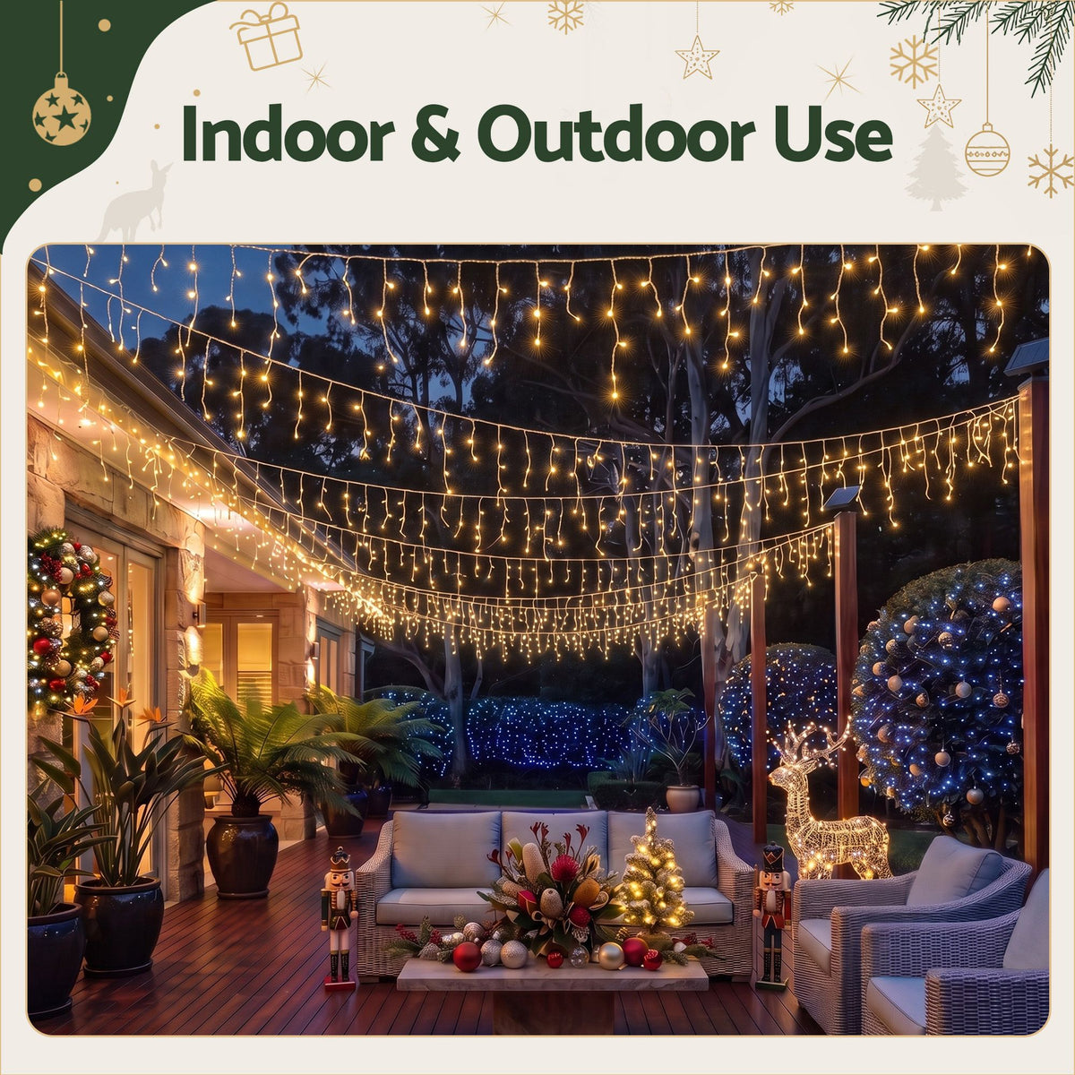 20M Christmas Lights Icicle Light 800 LED Warm White Decor Jingle Jollys