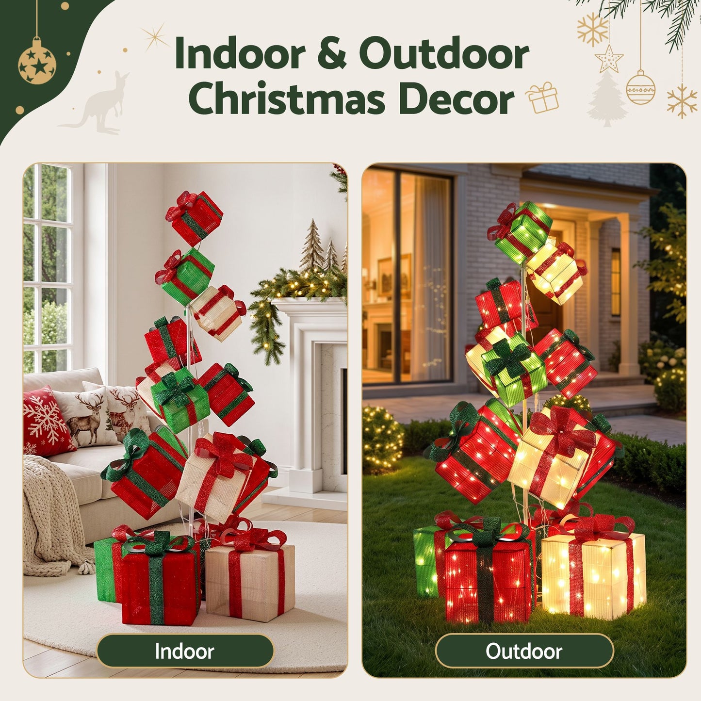 Jingle Jollys Pre-Lit Christmas Gift Box Tower 170cm 15pc 350 LED