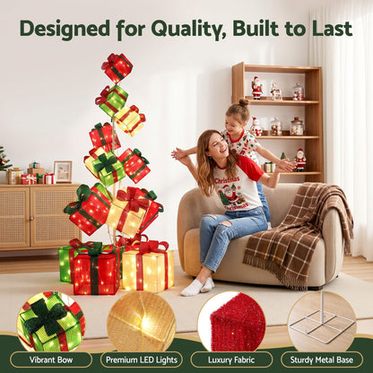 Jingle Jollys Pre-Lit Christmas Gift Box Tower 170cm 15pc 350 LED