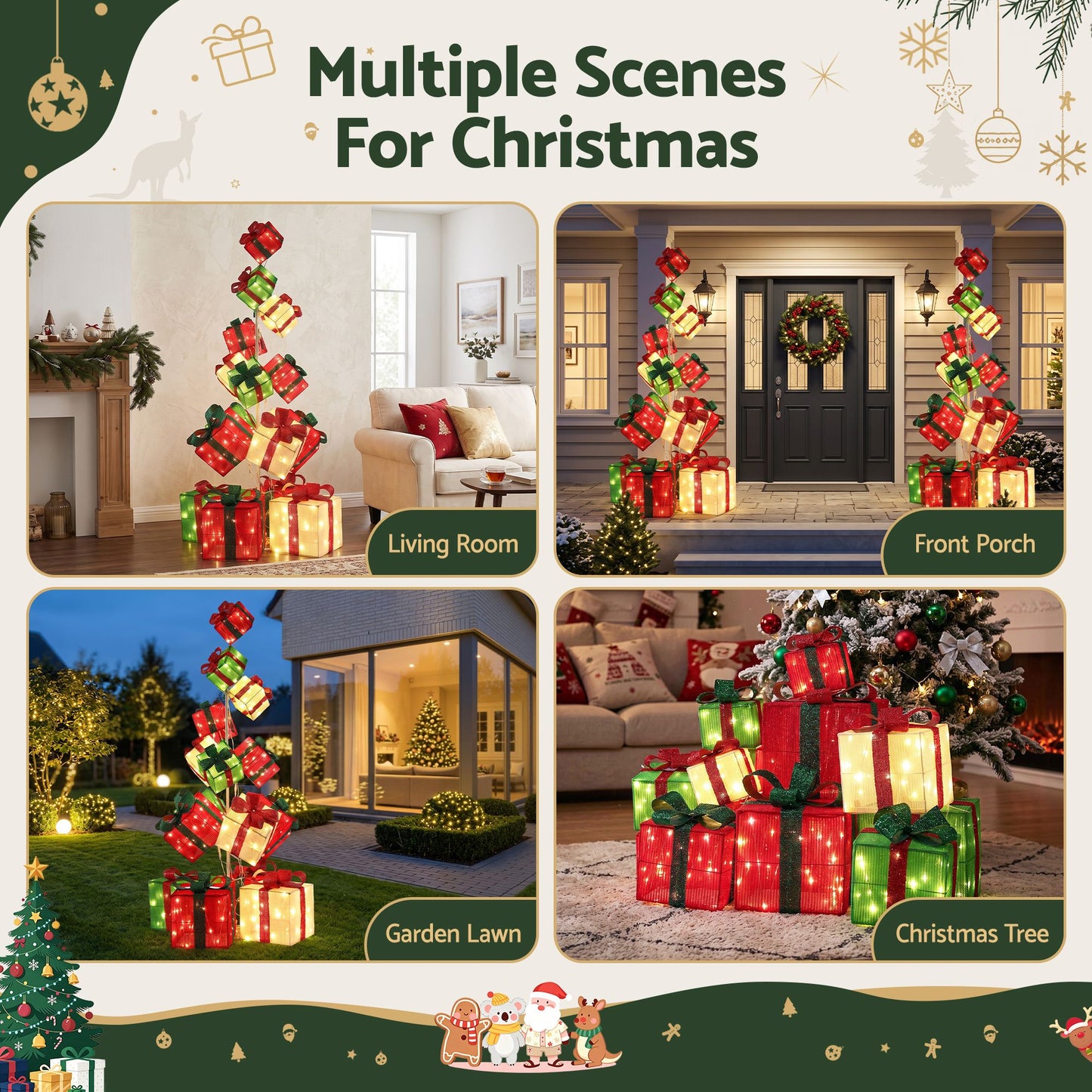 Jingle Jollys Pre-Lit Christmas Gift Box Tower 170cm 15pc 350 LED