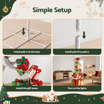Jingle Jollys Pre-Lit Christmas Gift Box Tower 170cm 15pc 350 LED