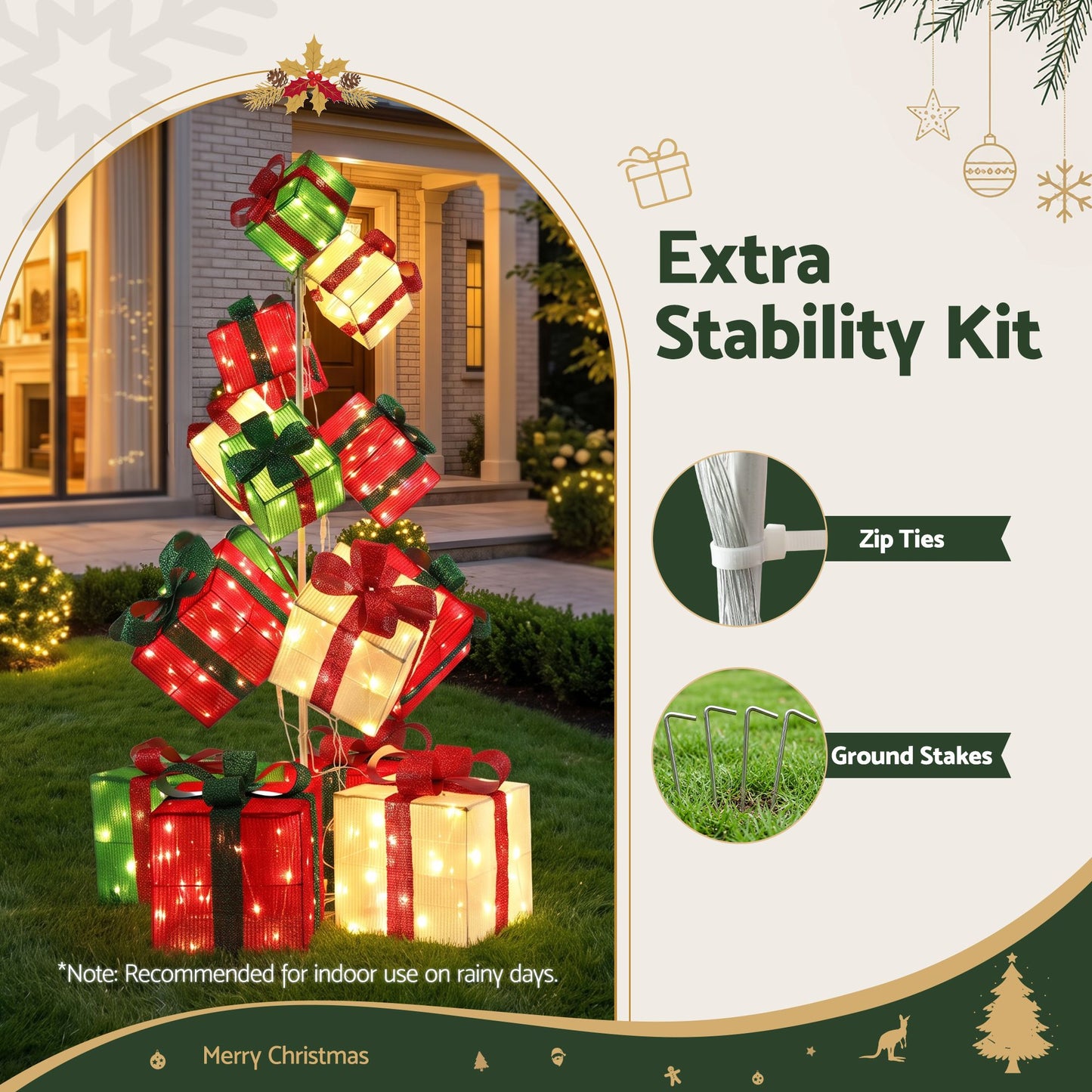 Jingle Jollys Pre-Lit Christmas Gift Box Tower 170cm 15pc 350 LED
