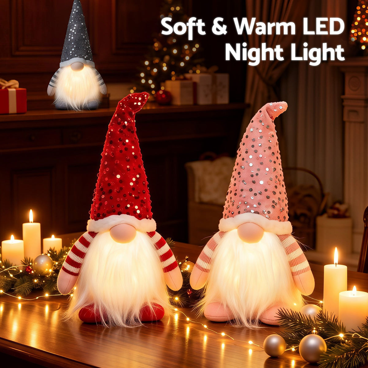 Jingle Jollys Light Up Christmas Gnomes 30cm - Set of 3 - view 4