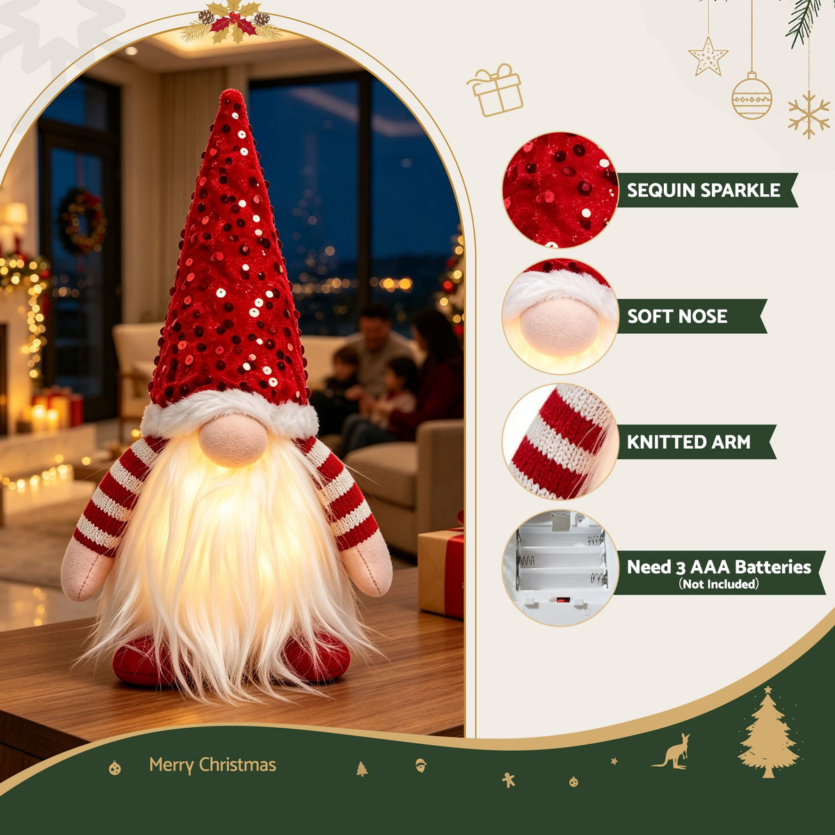 Jingle Jollys Light Up Christmas Gnomes 30cm - Set of 3 - view 5