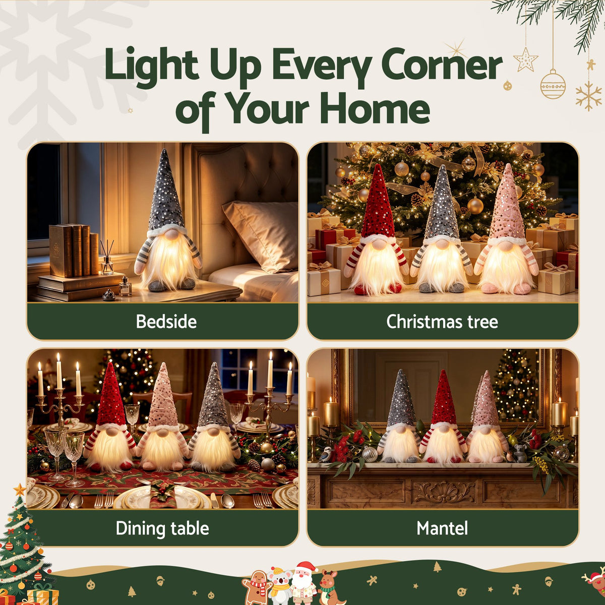 Jingle Jollys Light Up Christmas Gnomes 30cm - Set of 3 - view 6