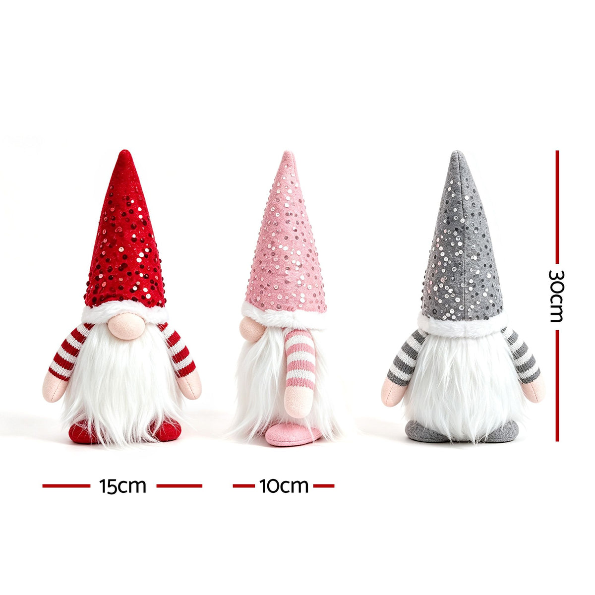 Jingle Jollys Light Up Christmas Gnomes 30cm - Set of 3 - view 8