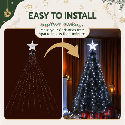 Jingle Jollys Christmas Tree Waterfall Lights Star Topper 2.5m 300 LED Cool White