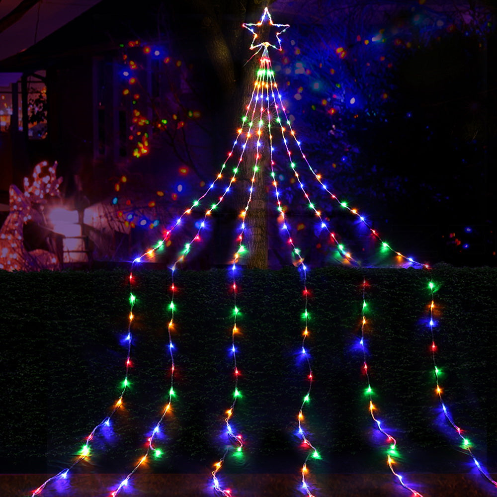 Jingle Jollys Solar Cascading Christmas Lights 6 Strand 200 LED Multicolour 3m