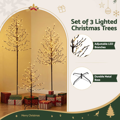 Jingle Jollys 3 Pack LED Christmas Tree Lighted Birch Tree Indoor Outdoor Xmas Decor Warm White