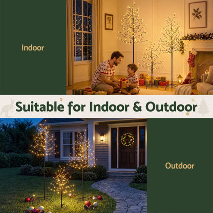 Jingle Jollys 3 Pack LED Christmas Tree Lighted Birch Tree Indoor Outdoor Xmas Decor Warm White
