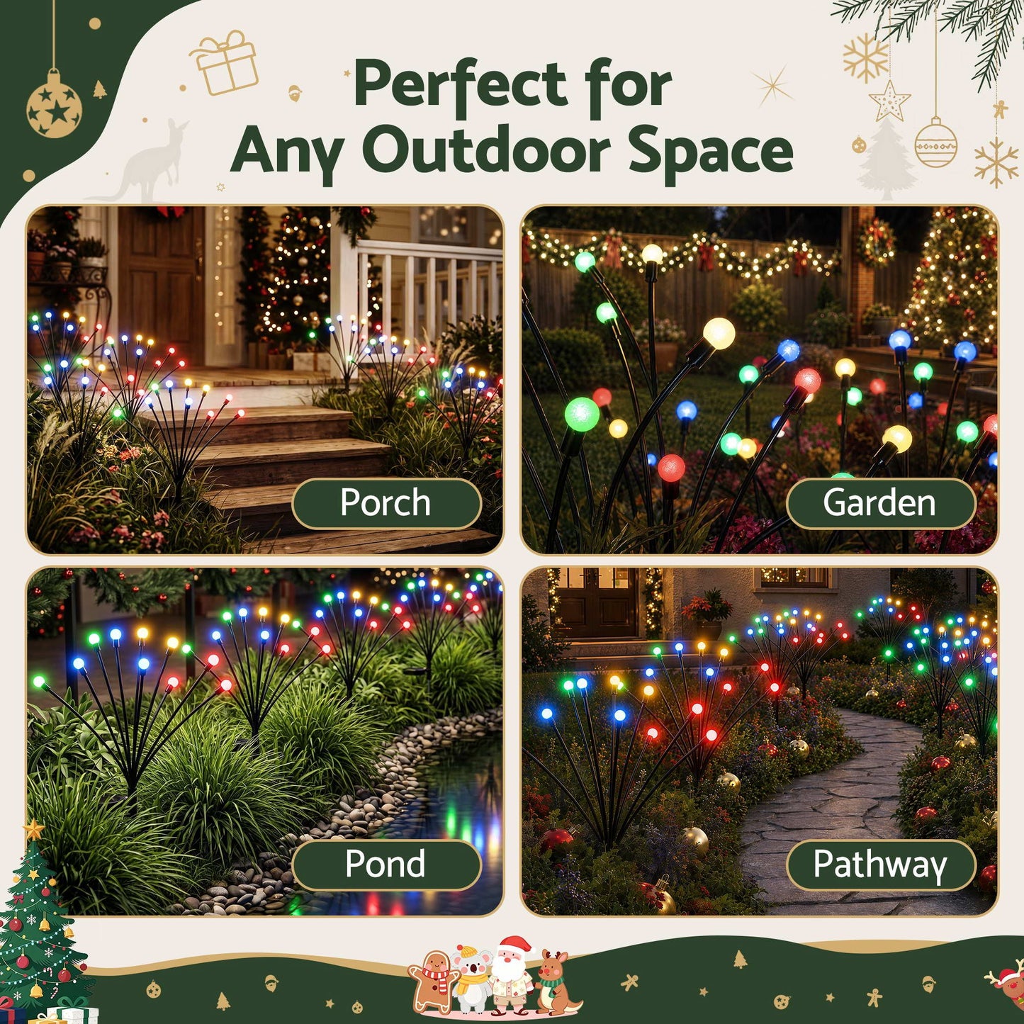 Jingle Jollys Solar Firefly Garden Stake Lights Multicolour 3 Pack 30 LED