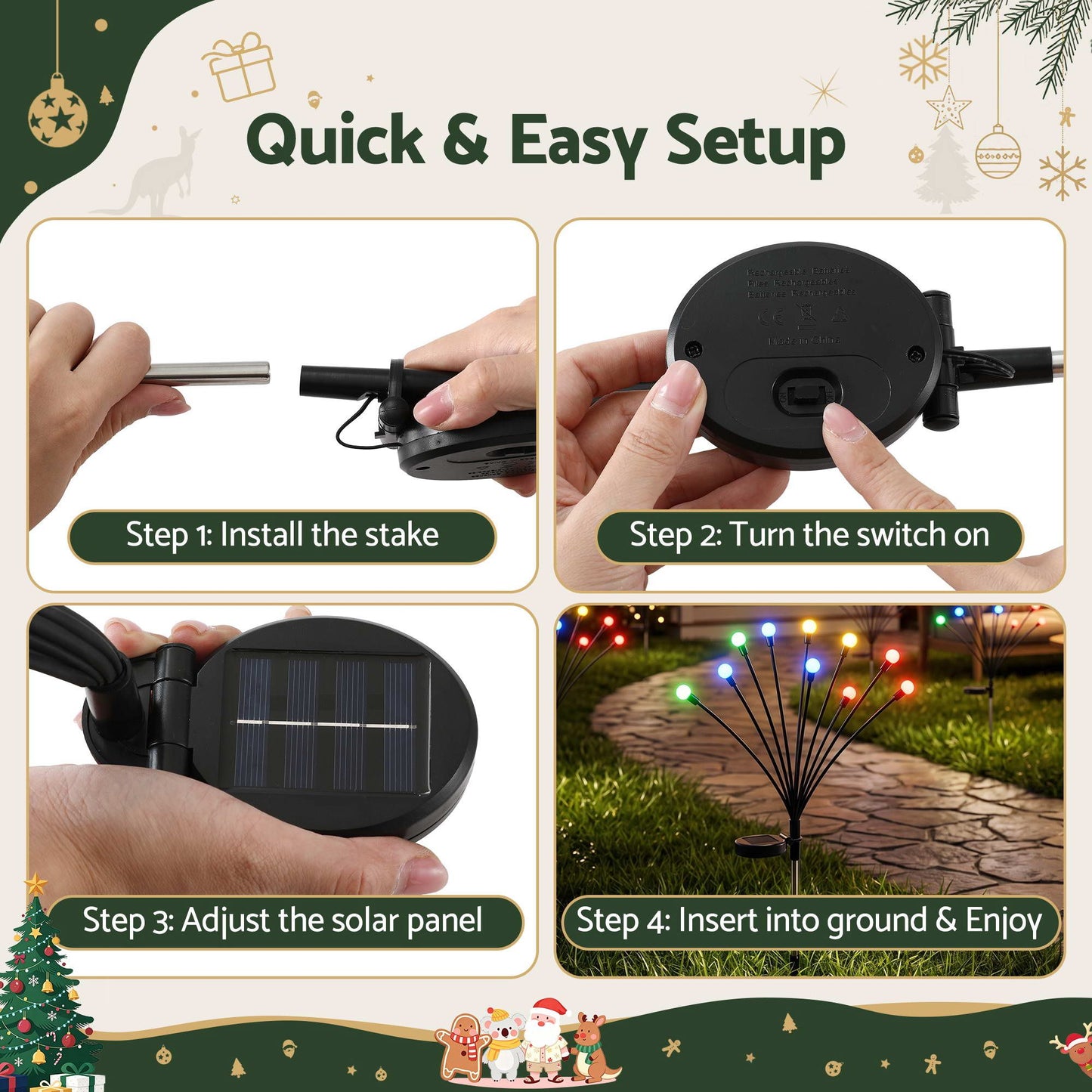 Jingle Jollys Solar Firefly Garden Stake Lights Multicolour 3 Pack 30 LED