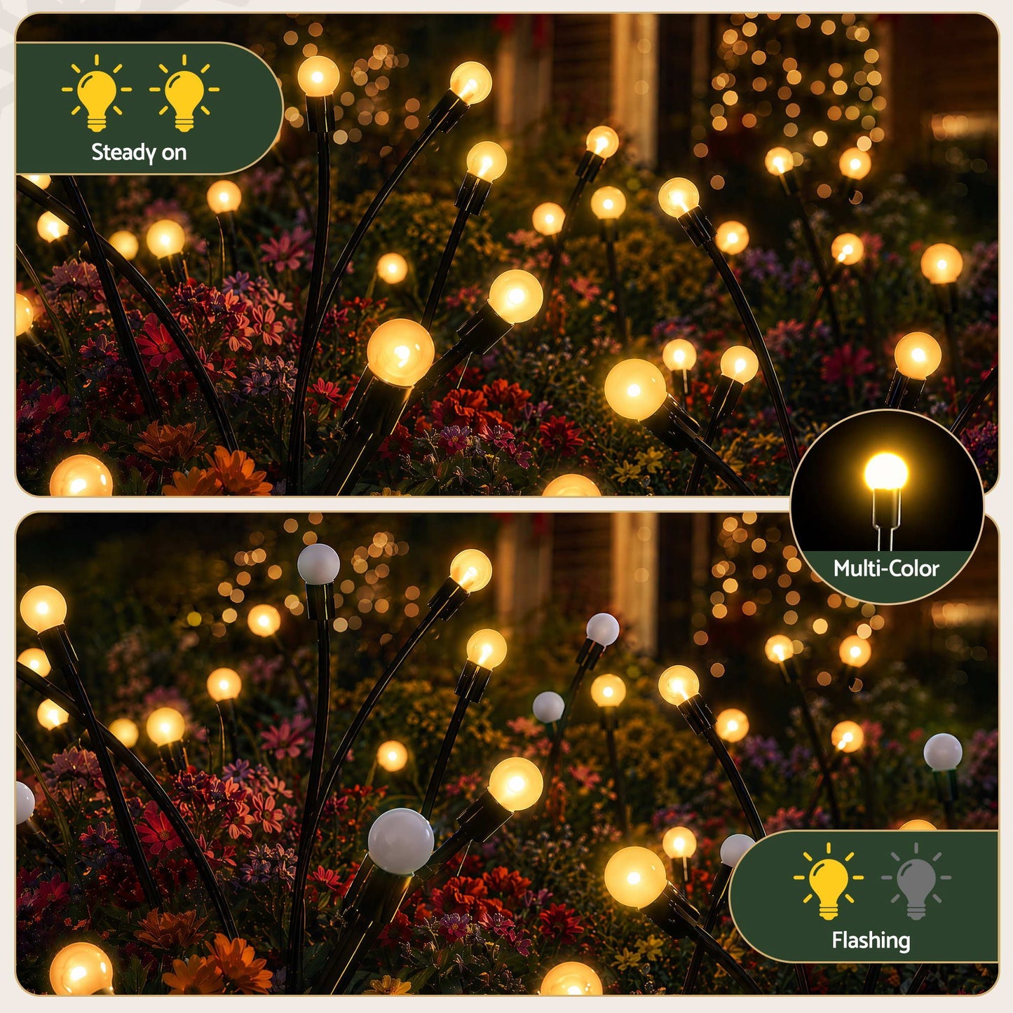 Jingle Jollys Solar Firefly Garden Stake Lights Warm White 3 Pack 30 LED