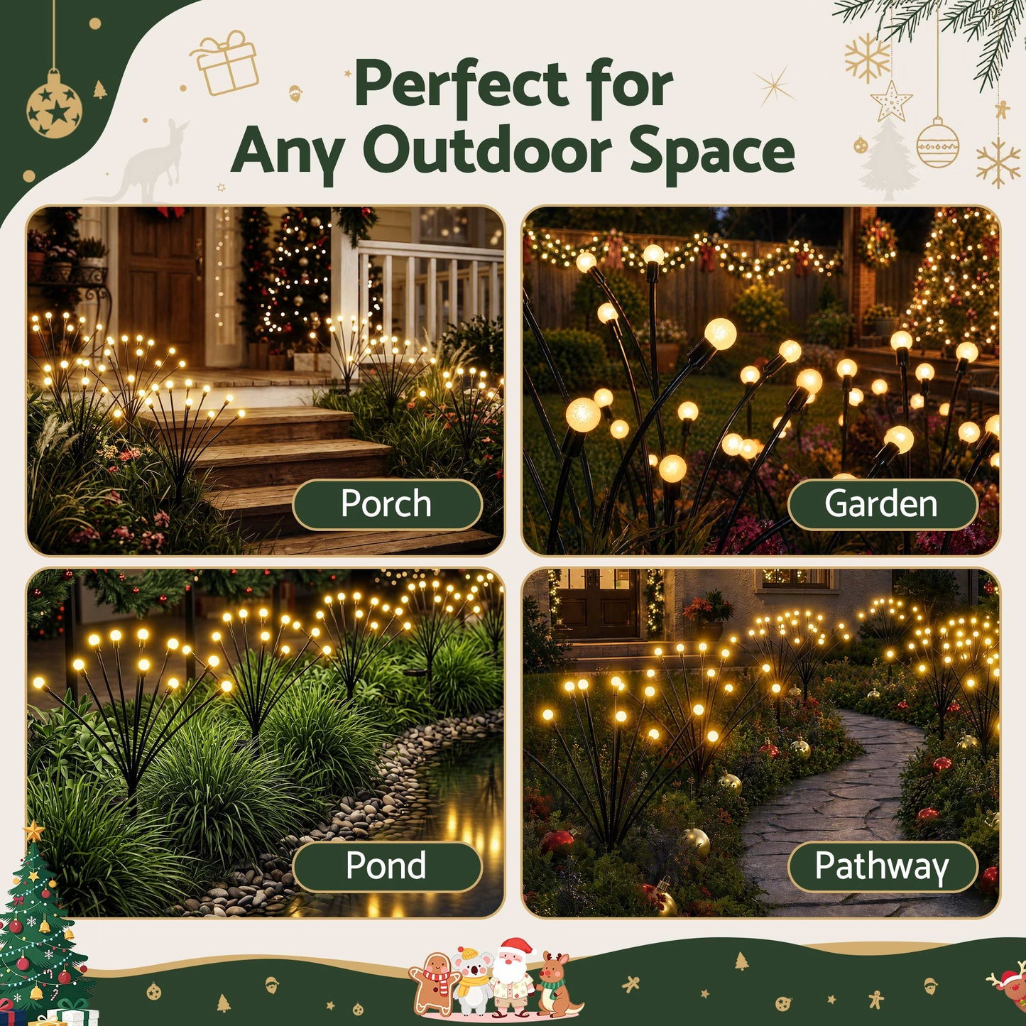 Jingle Jollys Solar Firefly Garden Stake Lights Warm White 3 Pack 30 LED