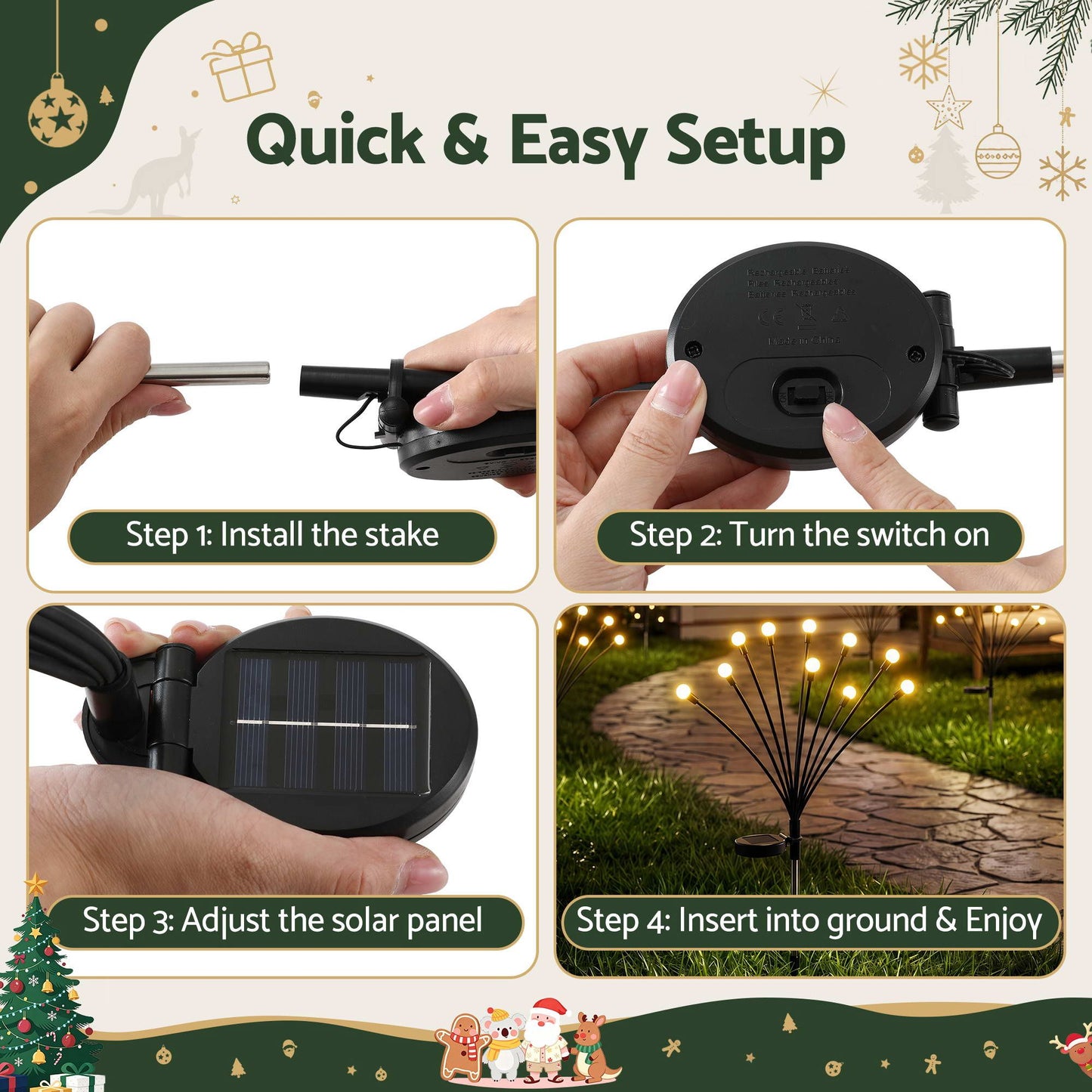 Jingle Jollys Solar Firefly Garden Stake Lights Warm White 3 Pack 30 LED