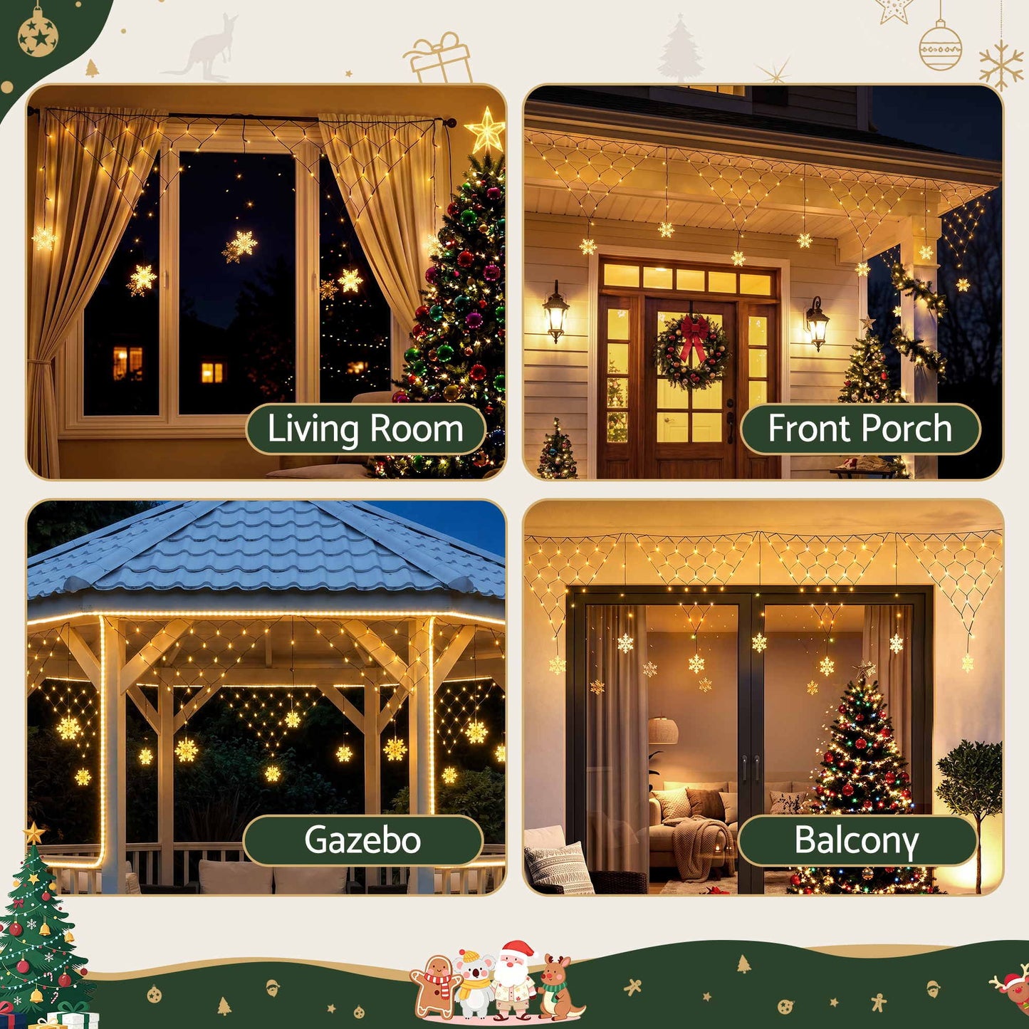 Jingle Jollys Solar Christmas Net Lights Warm White 4m 100 LED