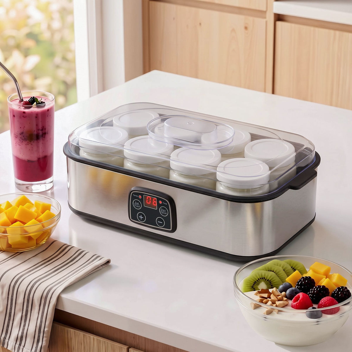 Devanti yoghurt maker with 8 x 180ml glass jars in black