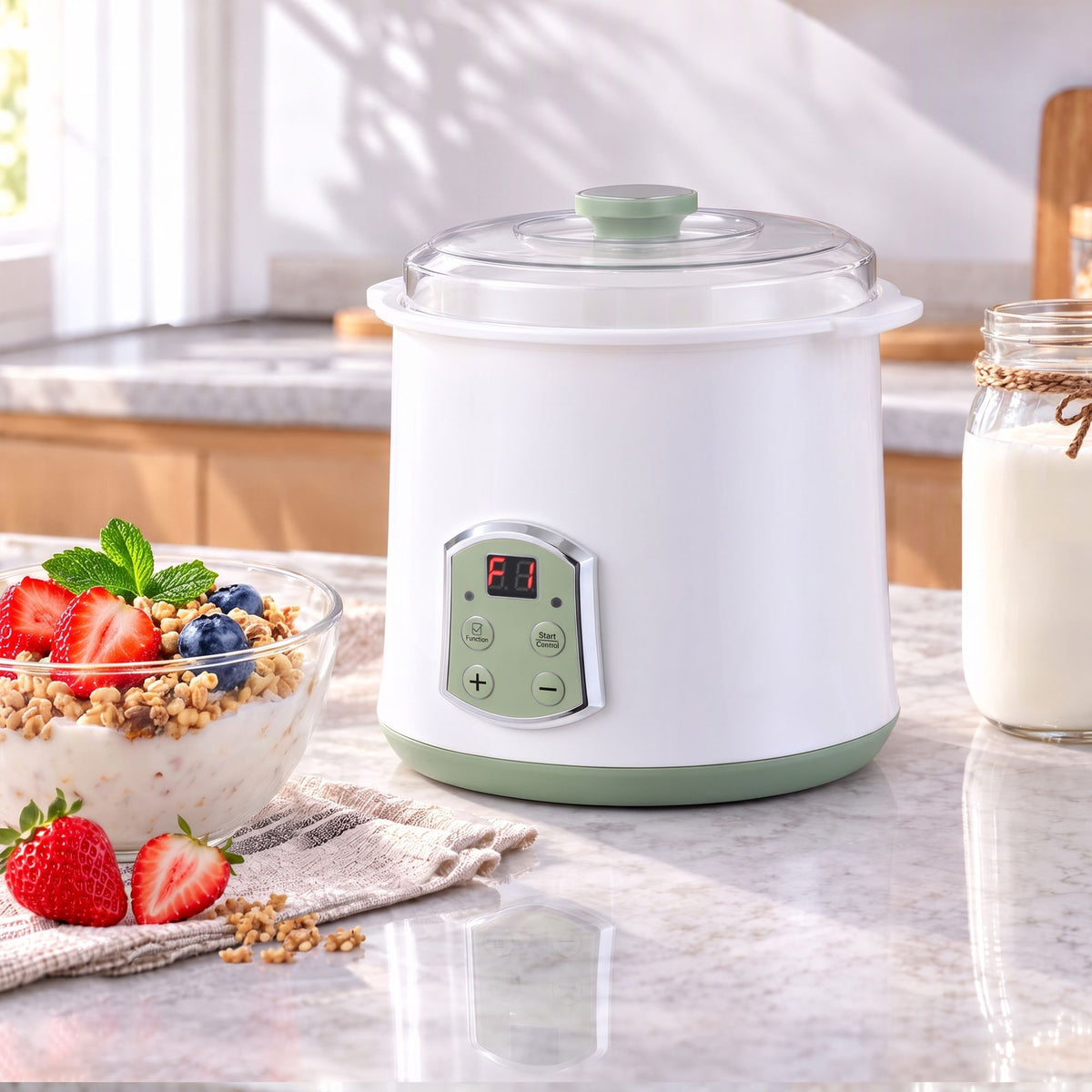 Devanti 2 in 1 yoghurt maker and fermenter in white and green