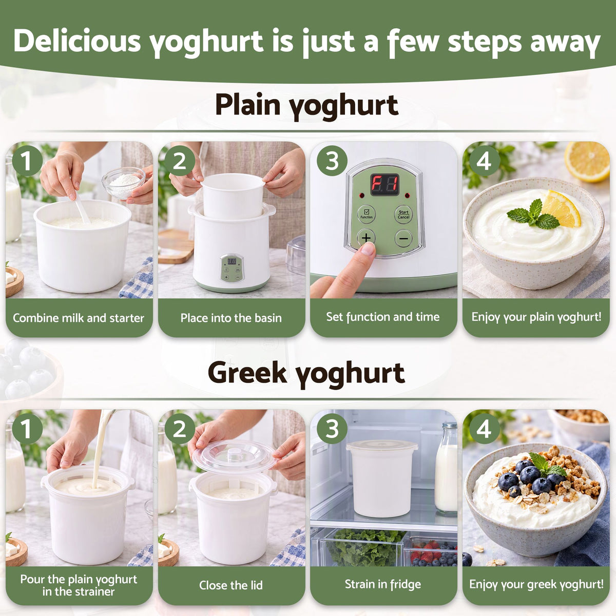 Devanti 2L yoghurt fermenter with 0 to 48 hour timer