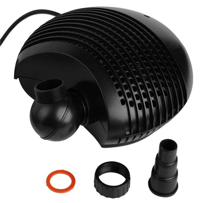 Black pond pump with hose adapters and fittings, aquarium pump accessory set