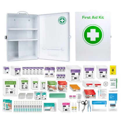 Construction Site First Aid Kit in a heavy duty 41.5 x 13 x 58 cm metal case for building sites