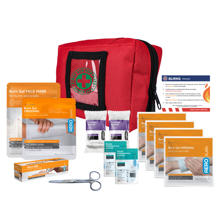 Large Commercial Burns First Aid Kit in a compact soft pack carry case for workplaces