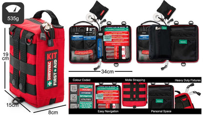600D Oxford polyester first aid kit with MOLLE system, waterproof box or 10 litre dry bag option