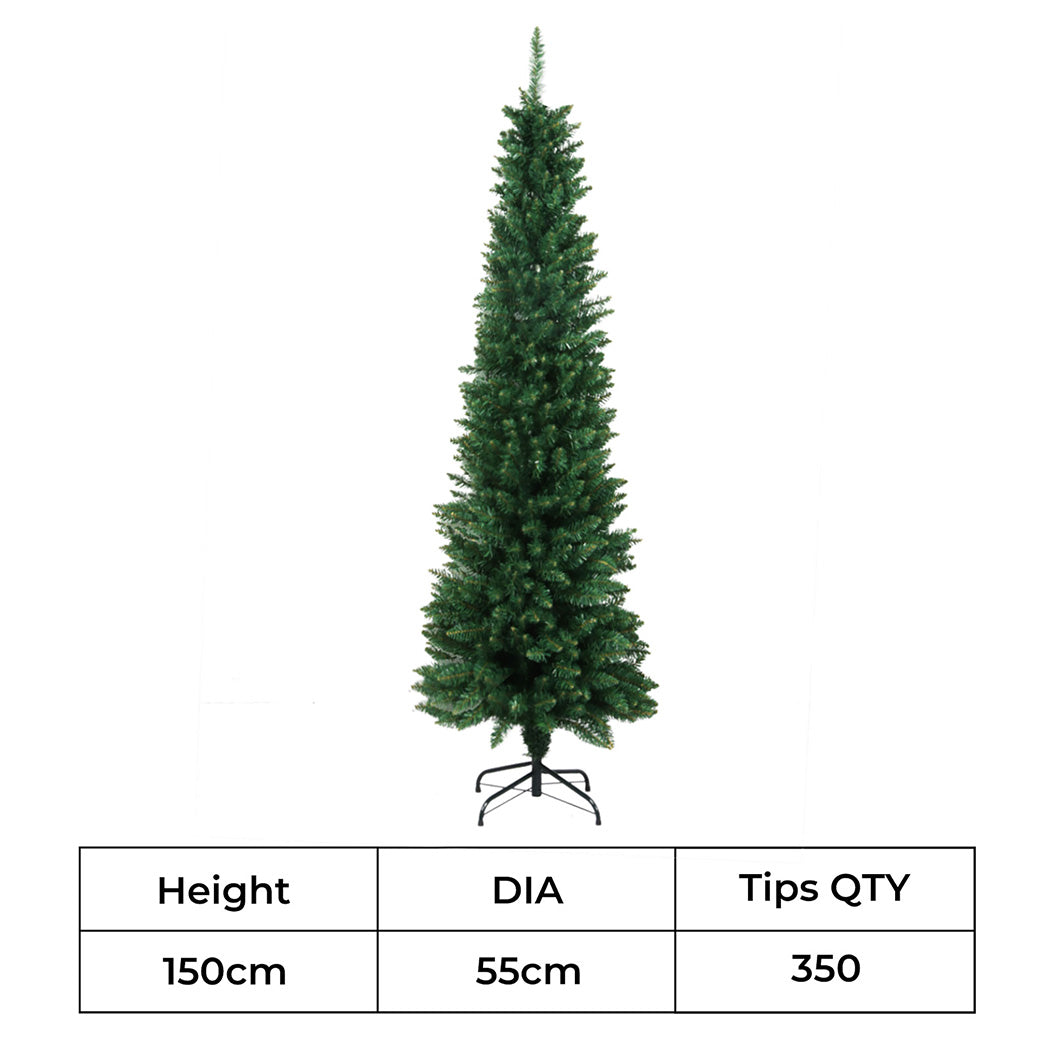 Santaco 1.5m Pencil Christmas Tree 350 Tips Slim Artificial Green