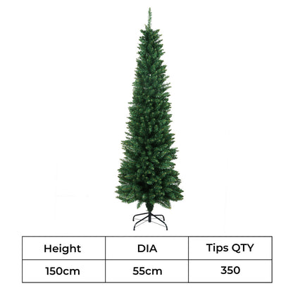 Santaco 1.5m Pencil Christmas Tree 350 Tips Slim Artificial Green