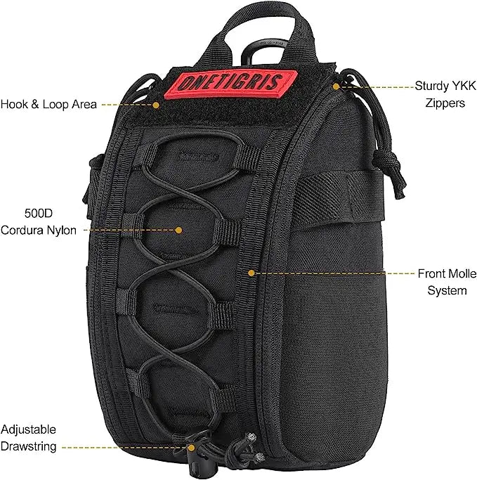 Water-resistant 500D nylon construction with UTX snap-buttons and YKK zippers