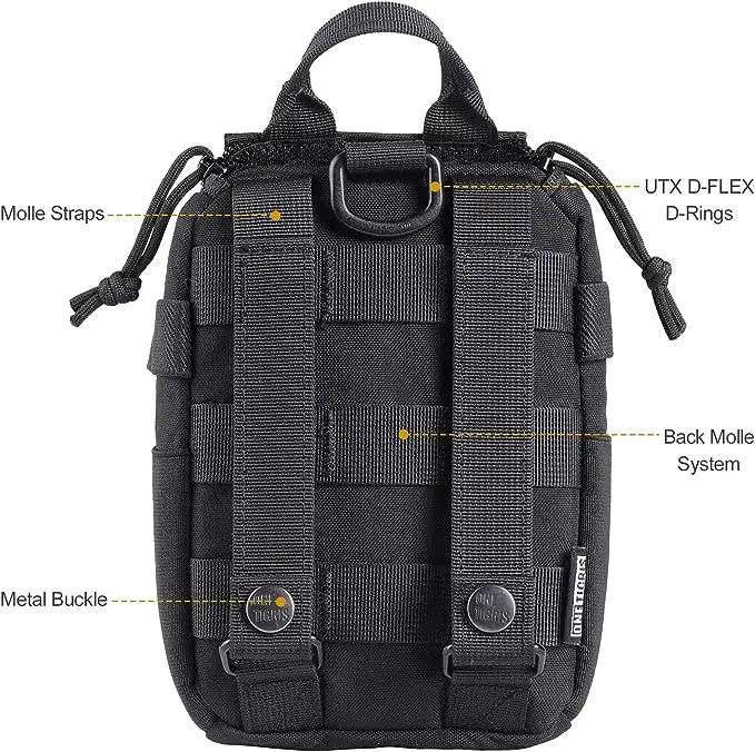 MOLLE compatible first aid pouch that attaches to backpacks, vests or belts