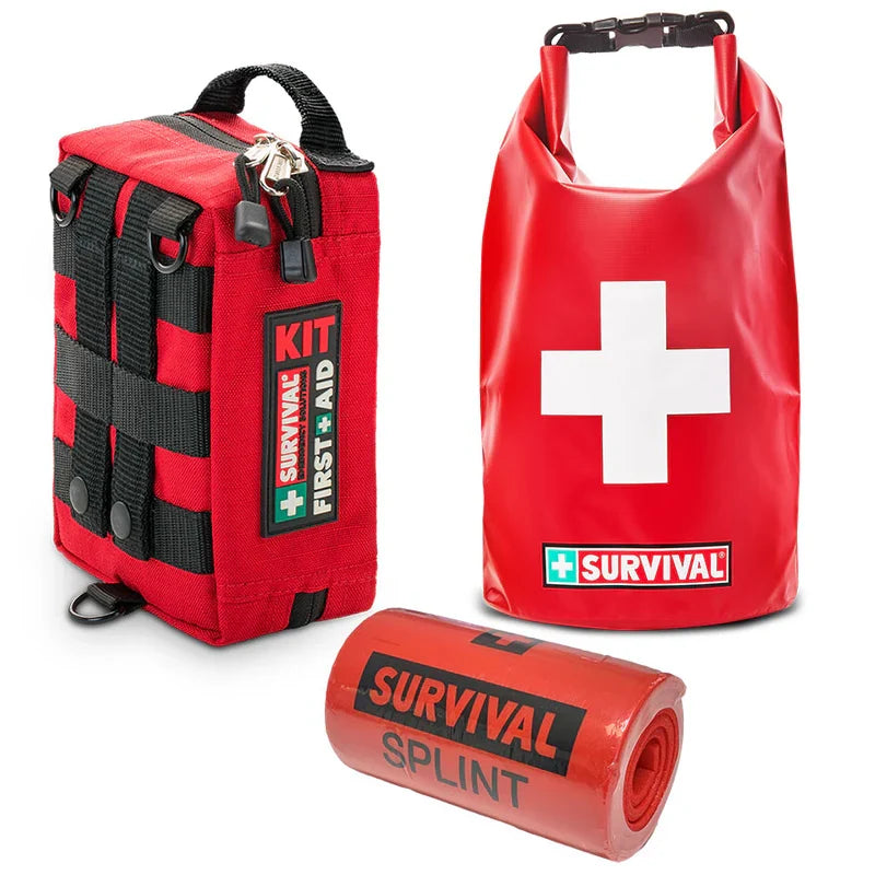 Motorcycle first aid bundle with SURVIVAL Handy kit, 61 cm splint and 500D PVC waterproof dry bag