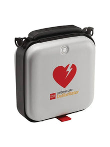 Portable Lifepak CR2 defibrillator case with red heart and lightning bolt graphic