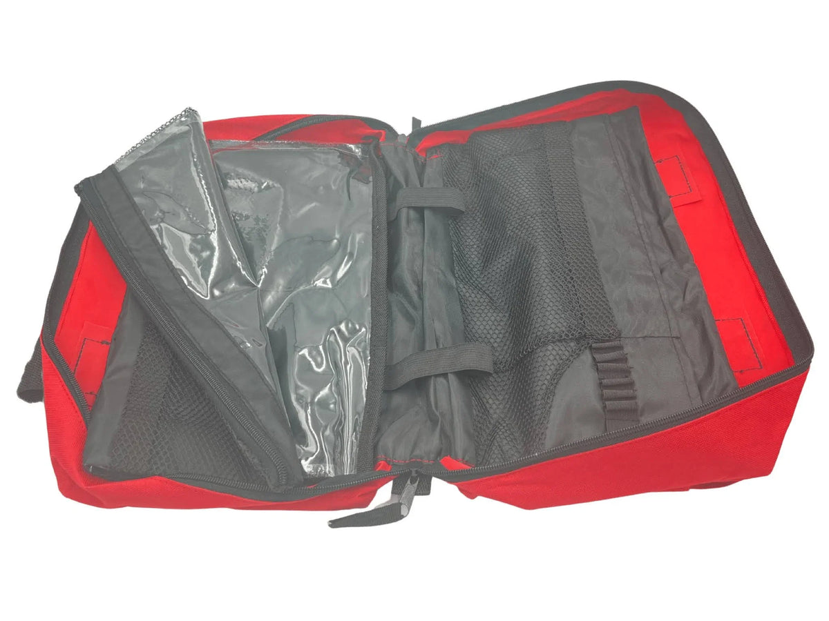 Lightweight softpack first aid case with clearly arranged supplies organised for quick access
